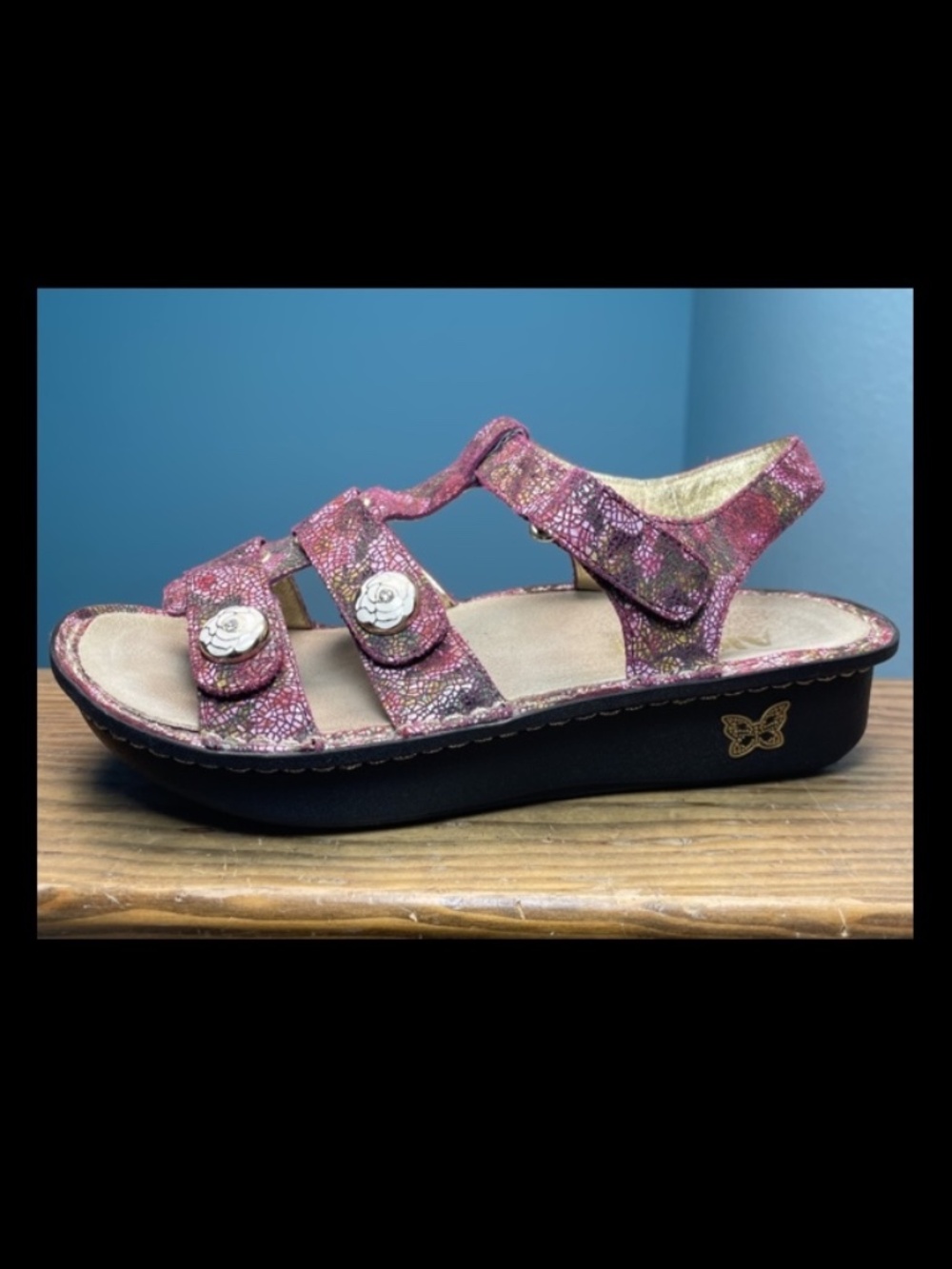 Alegria Kleo Pleasant Garden Burgundy Slingback Sandals Rose Shoes 39 9 EUC!
